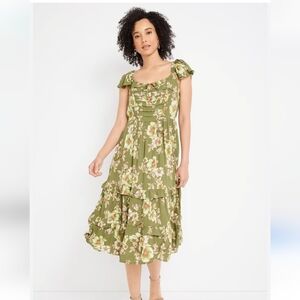 Floral Green Tiered Dress.